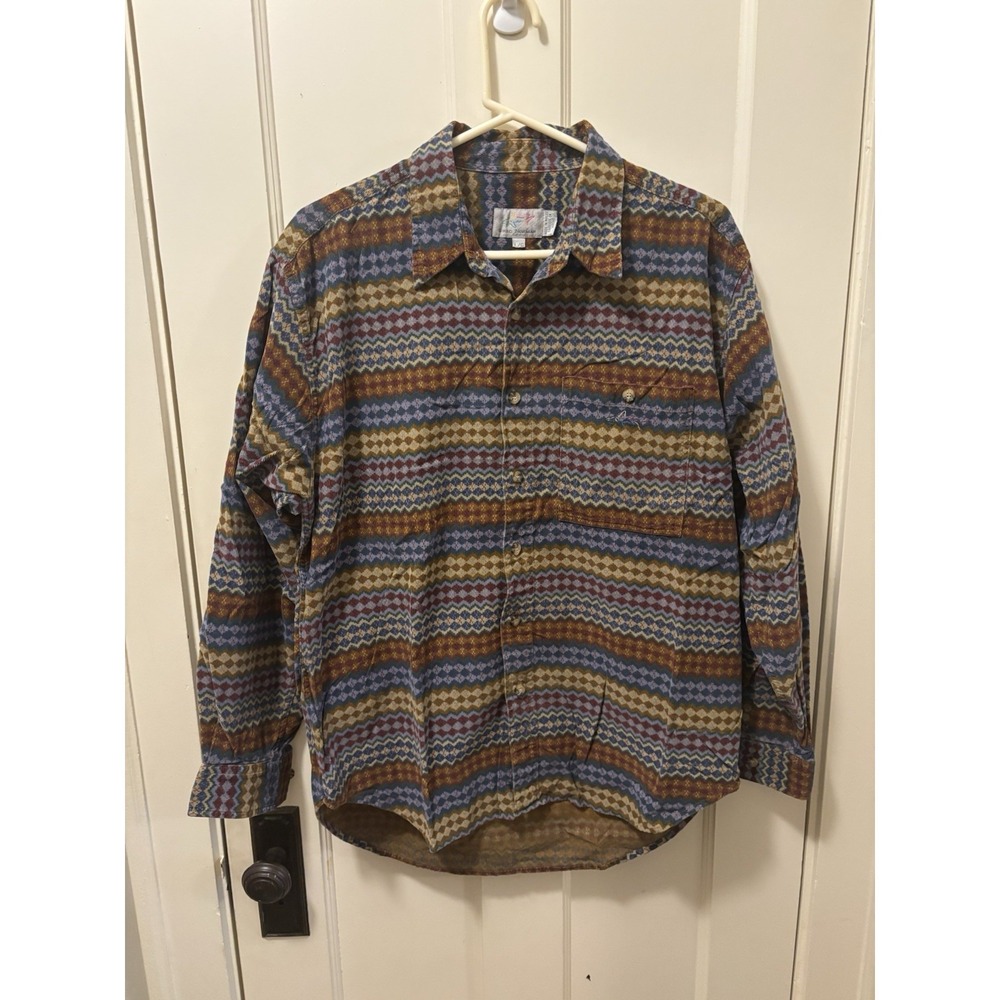 Vtg Corduroy Shirt Mens Large Aztec Western Long Sleeve Button Up